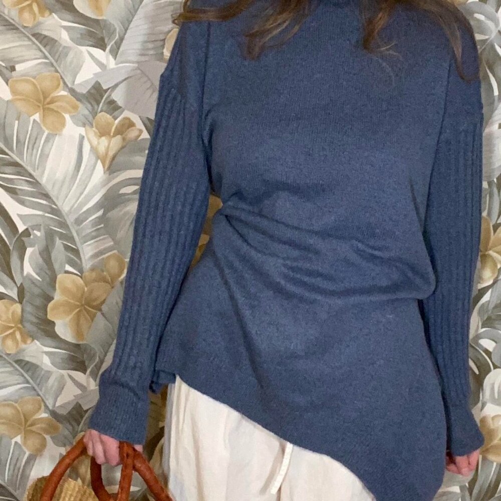 Cozy Blue Turtleneck Poncho